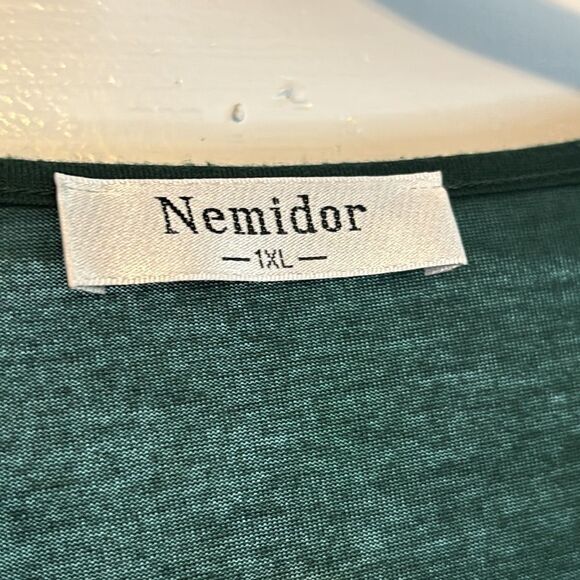 Nemidor Women’s Dark Green Long Balloon Sleeve Midi Dress with v neck size 1XL - Picture 5 of 6